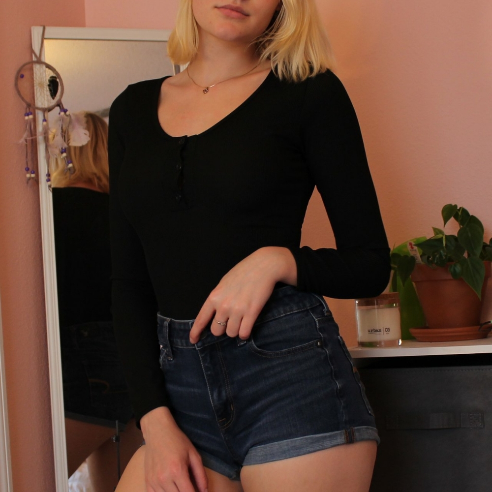 Black Button Up Body Suit